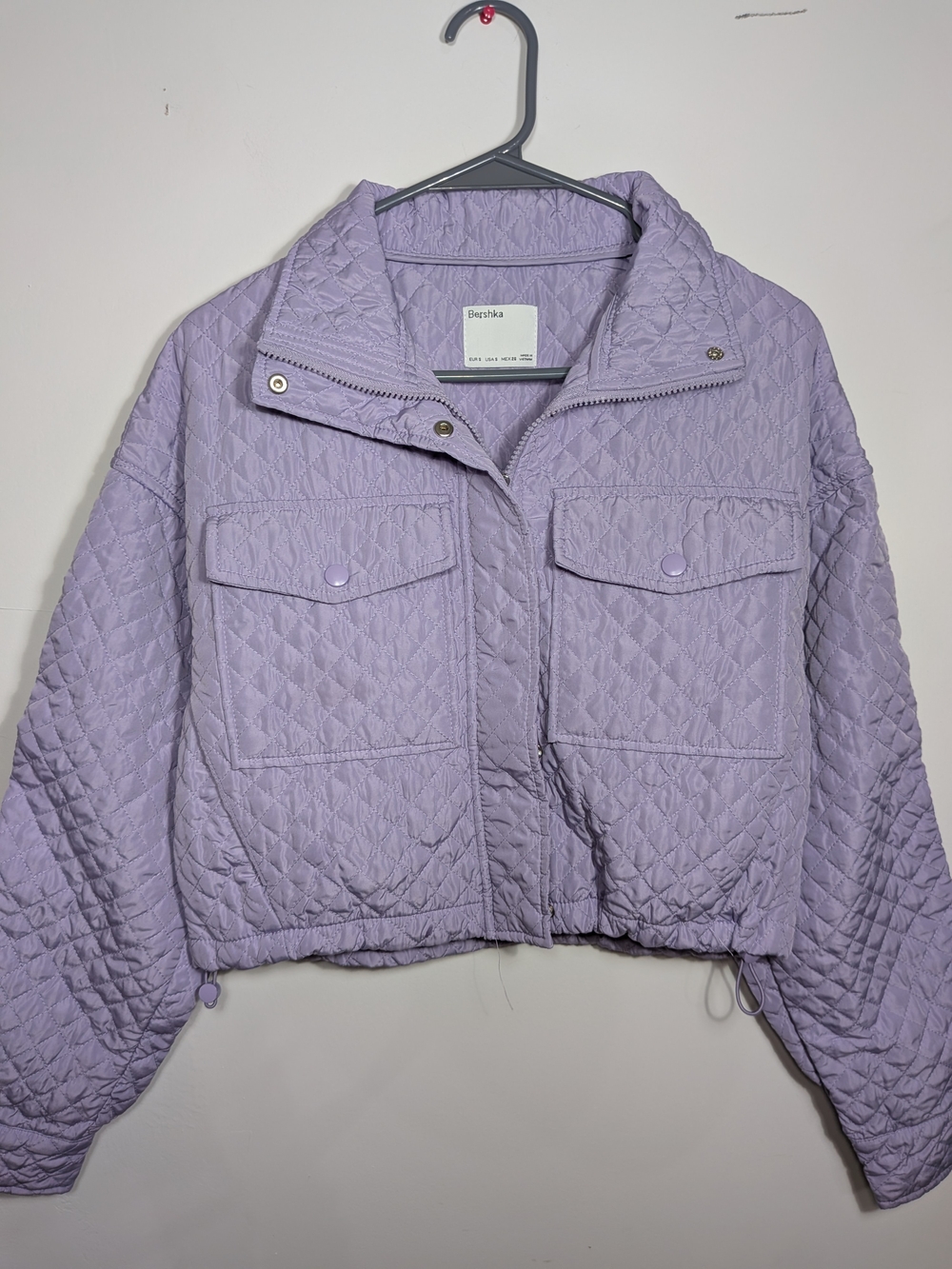 Bershka Women’s Lavender Quilted Cropped Lightweight Jacket Puffer Small